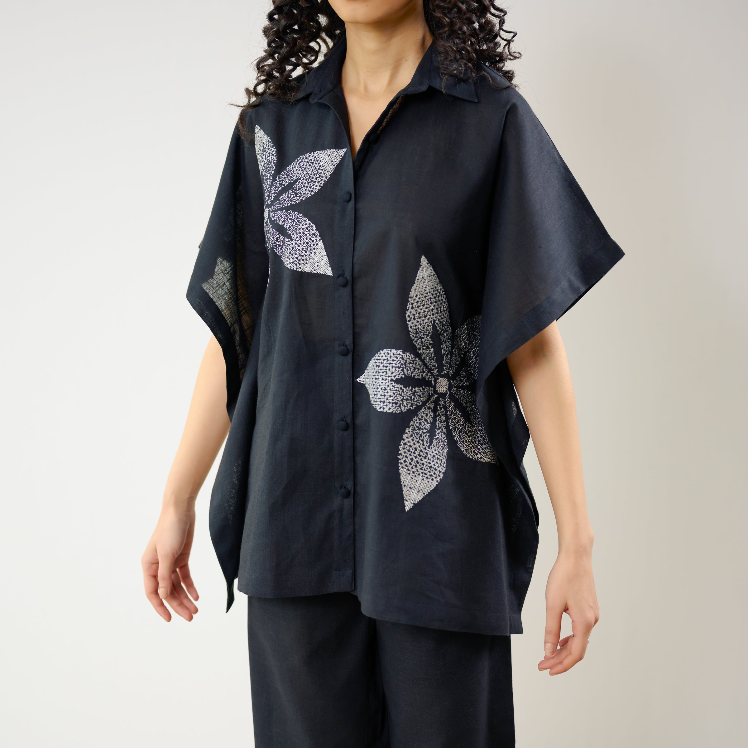 Dahlia Statement Embroidered Cotton Co-ord Set - Black