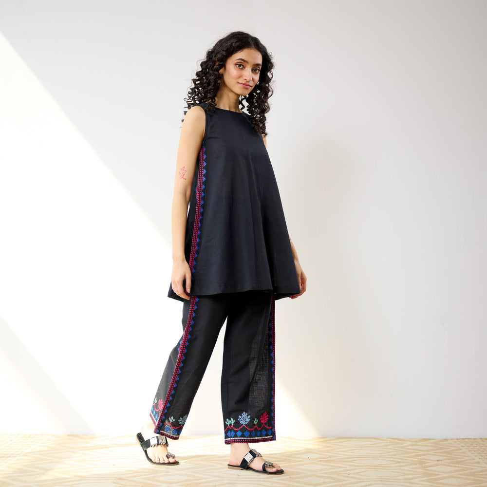 Pehar Statement Embroidered Cotton Co-ord Set - Black