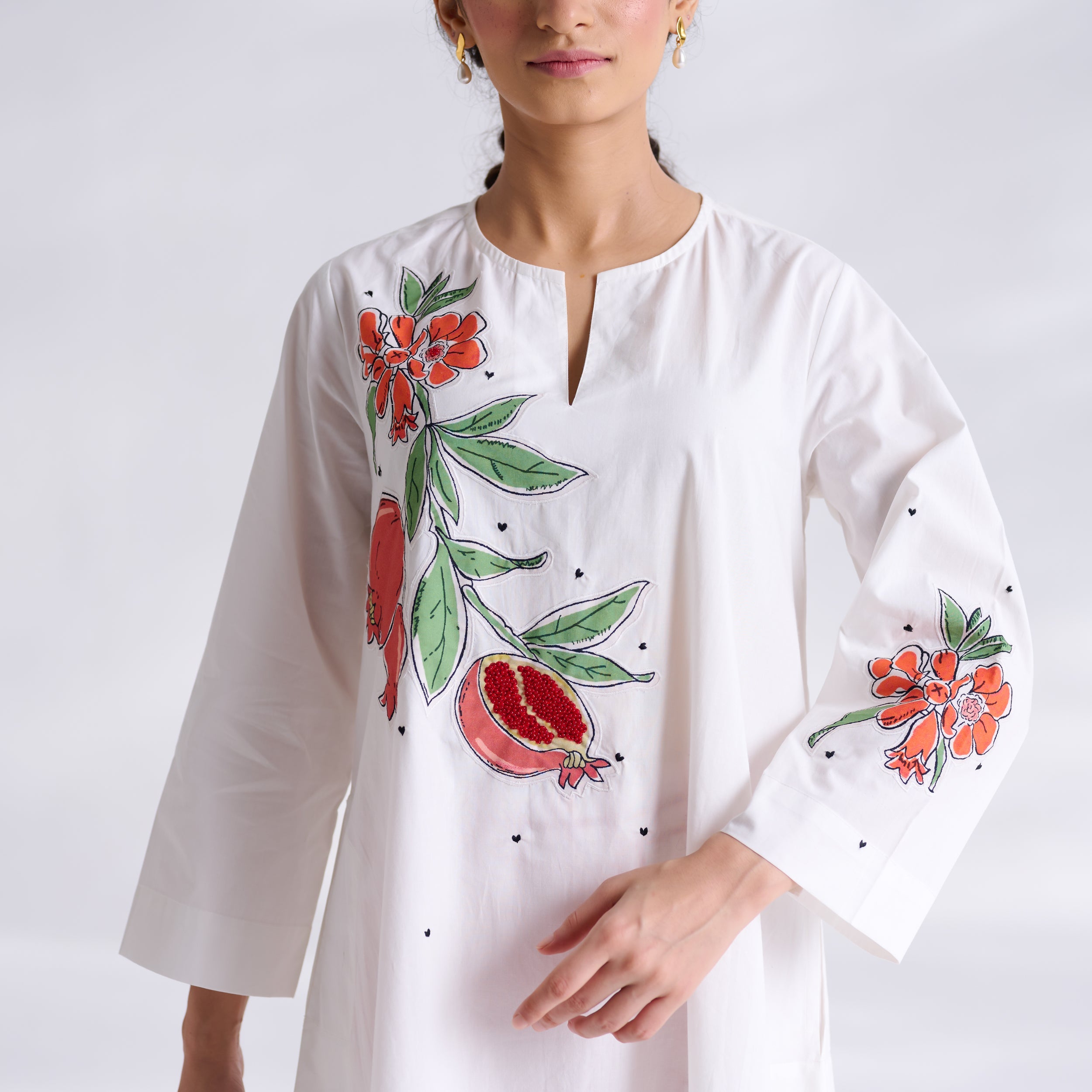 Anaar Patchwork Cotton Kurta Set - Peach