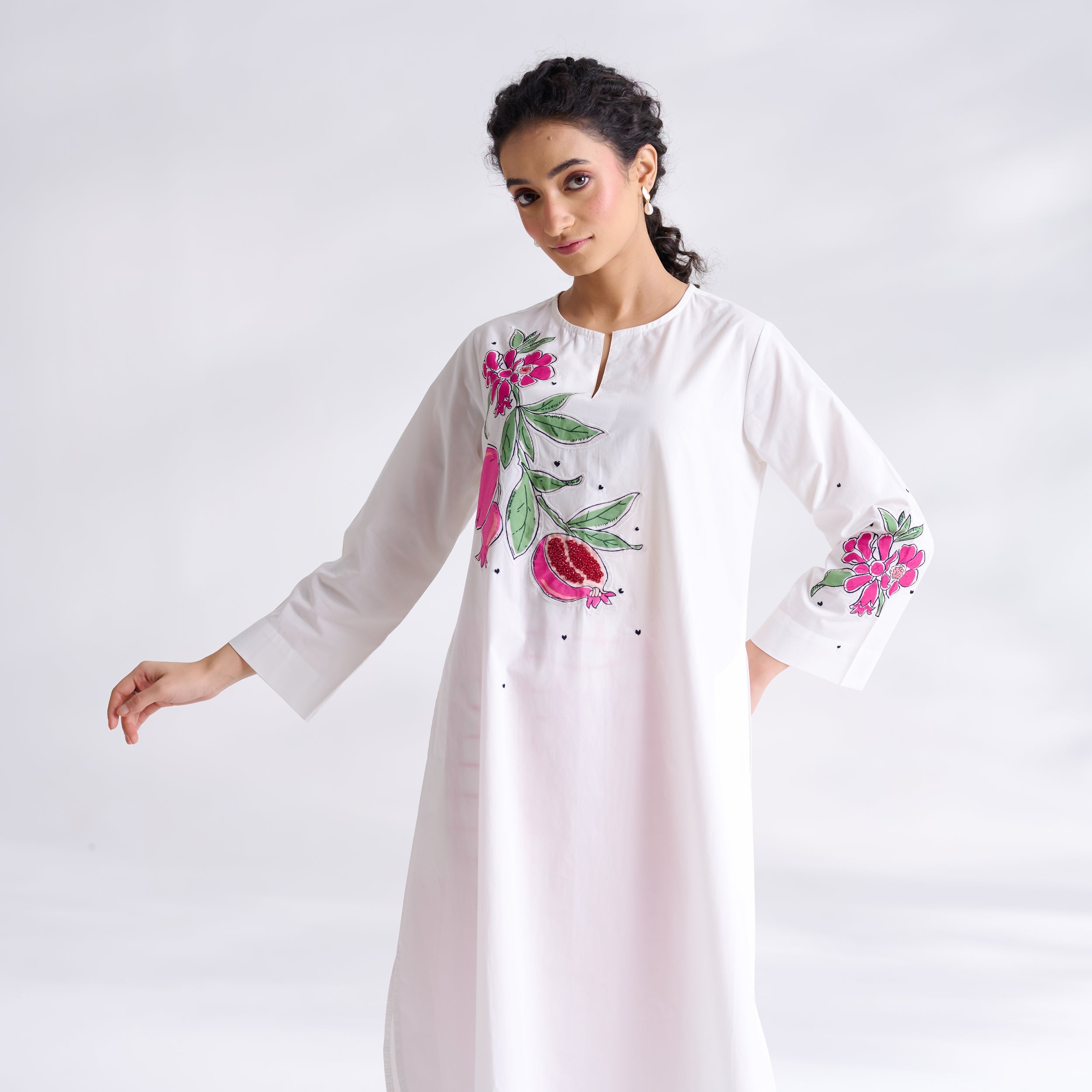 Anaar Patchwork Cotton Kurta Set - Fuchsia