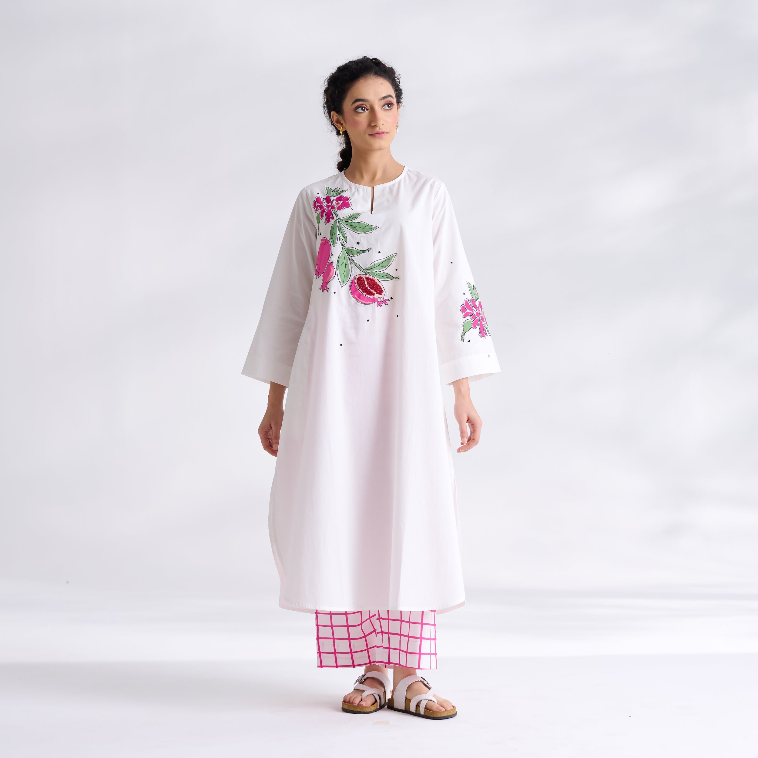 Anaar Patchwork Cotton Kurta Set - Fuchsia