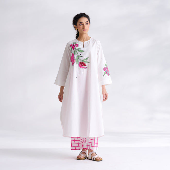 Anaar Patchwork Cotton Kurta Set - Fuchsia
