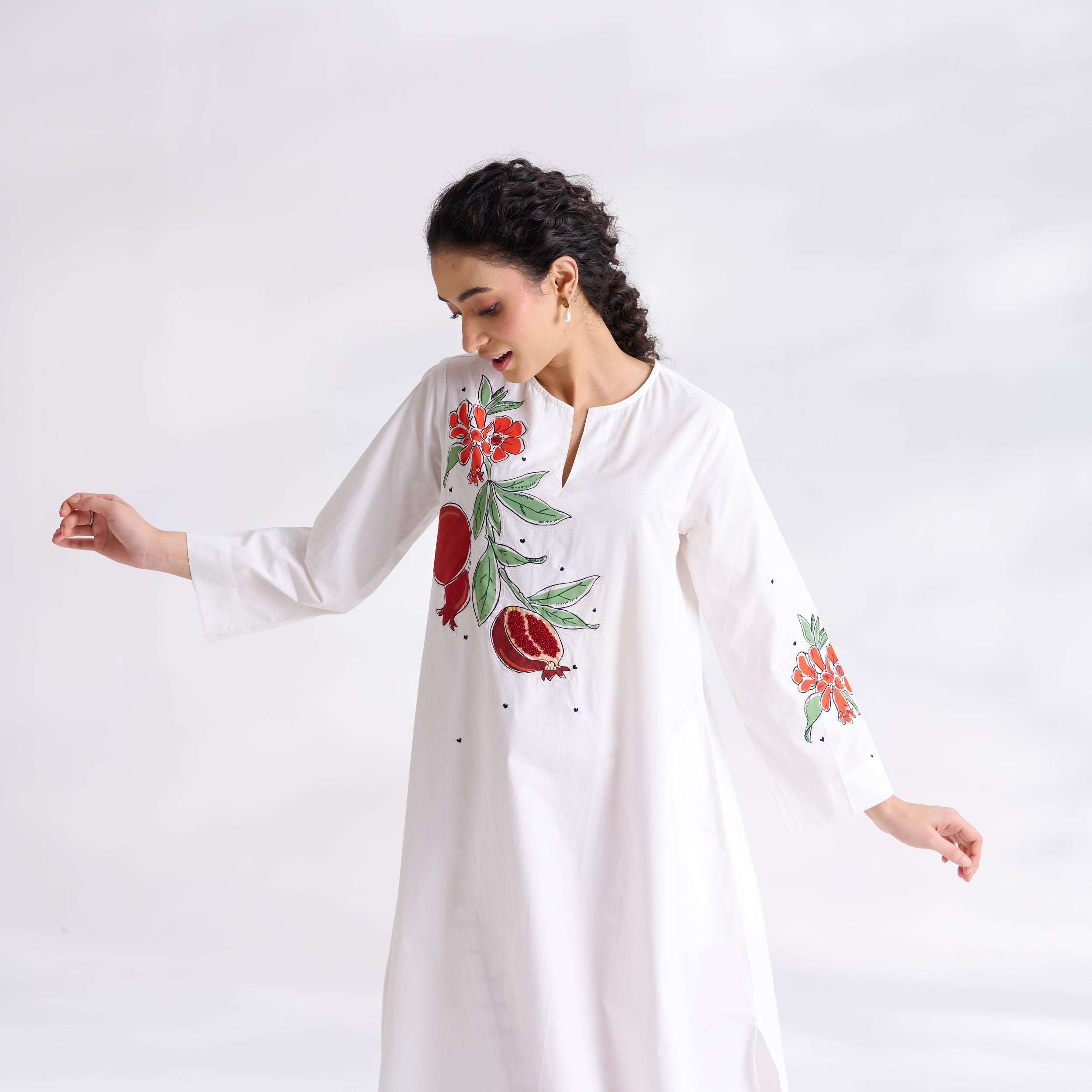Anaar Patchwork Cotton Kurta Set - Red