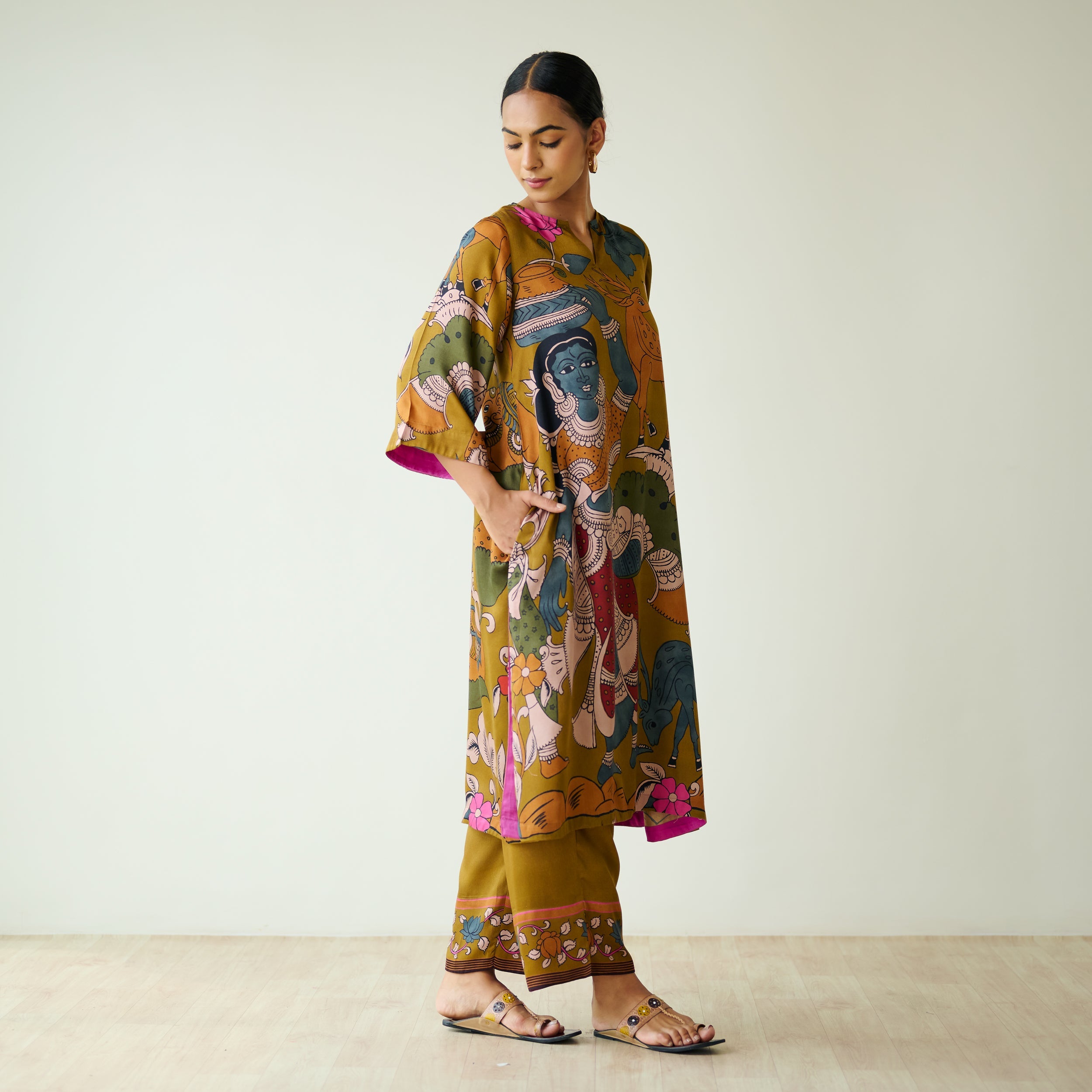 Chitra Modal Satin Kurta Set - Mustard