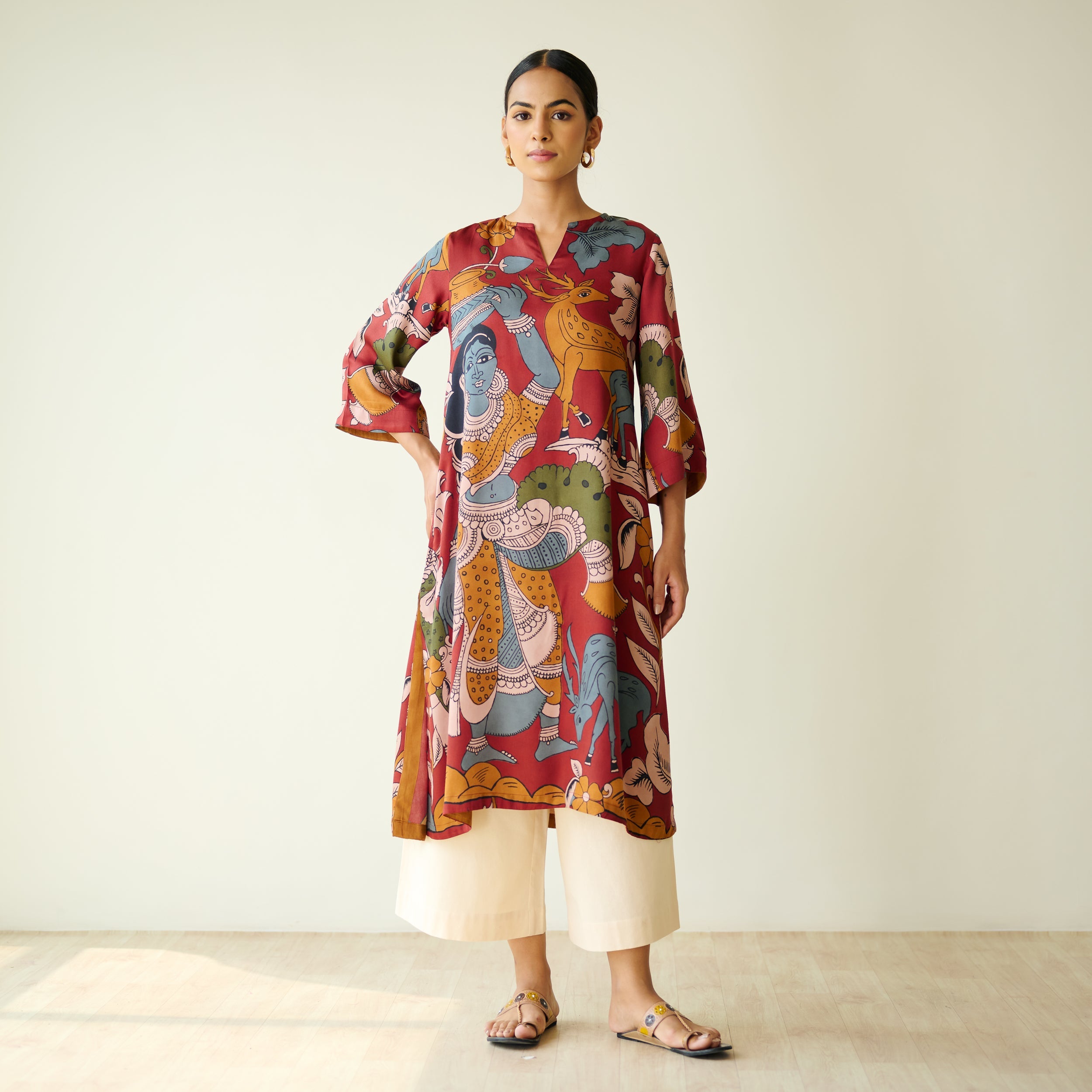 Chitra Modal Satin Kurta - Rust