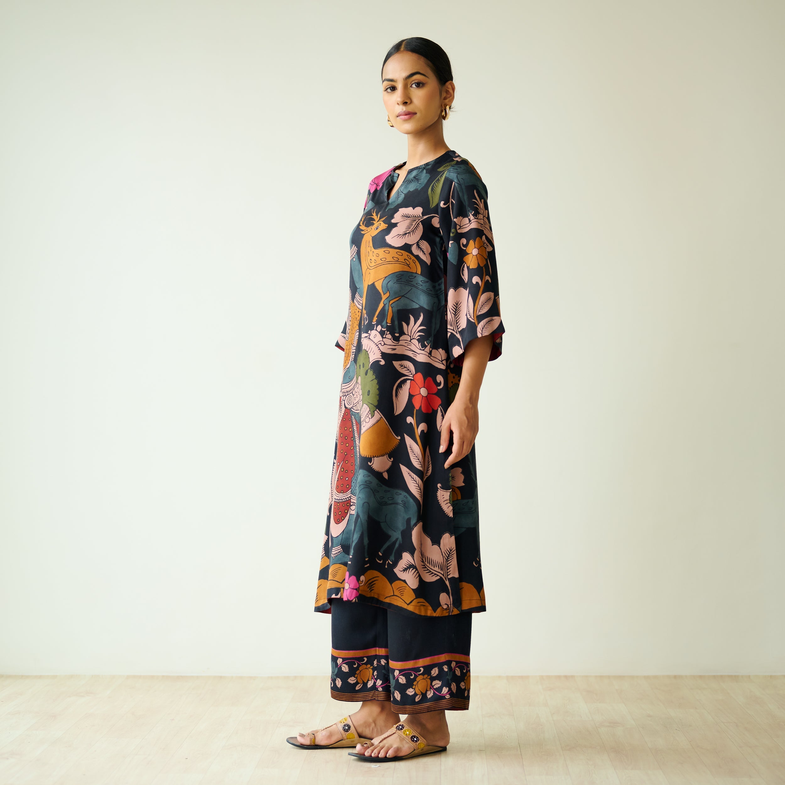 Chitra Modal Satin Kurta Set - Black