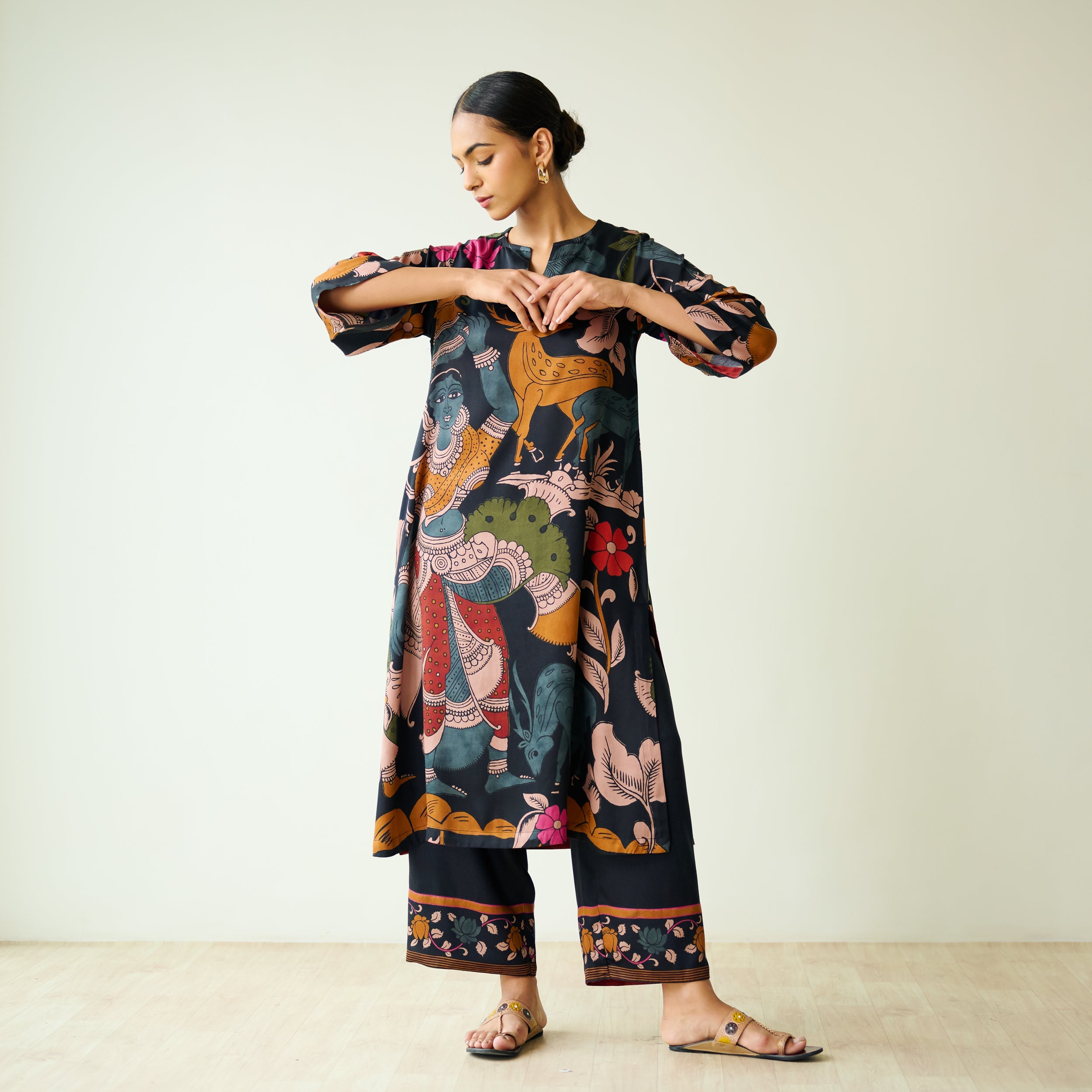 Chitra Modal Satin Kurta Set - Black