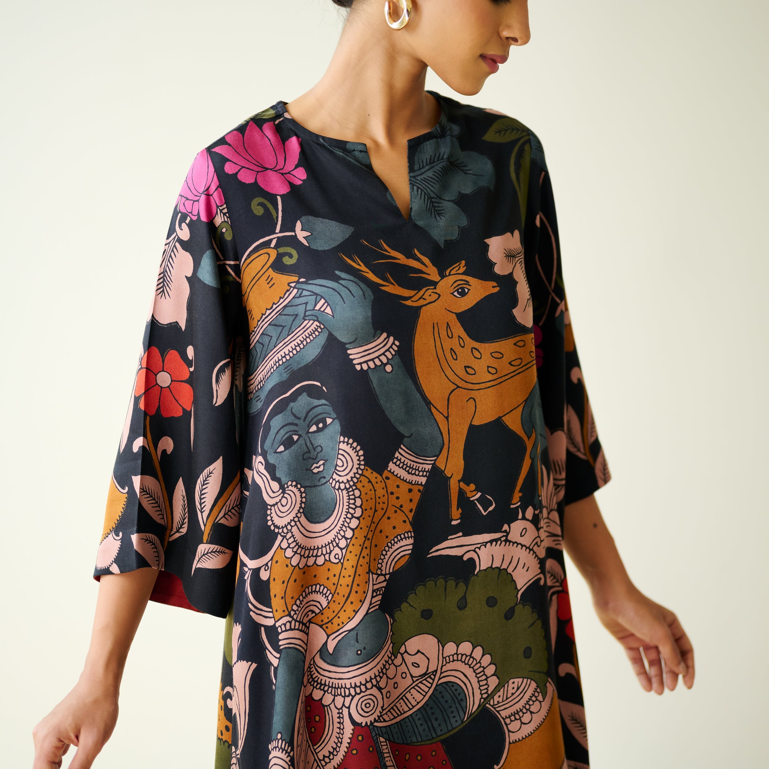 Chitra Modal Satin Kurta Set - Black
