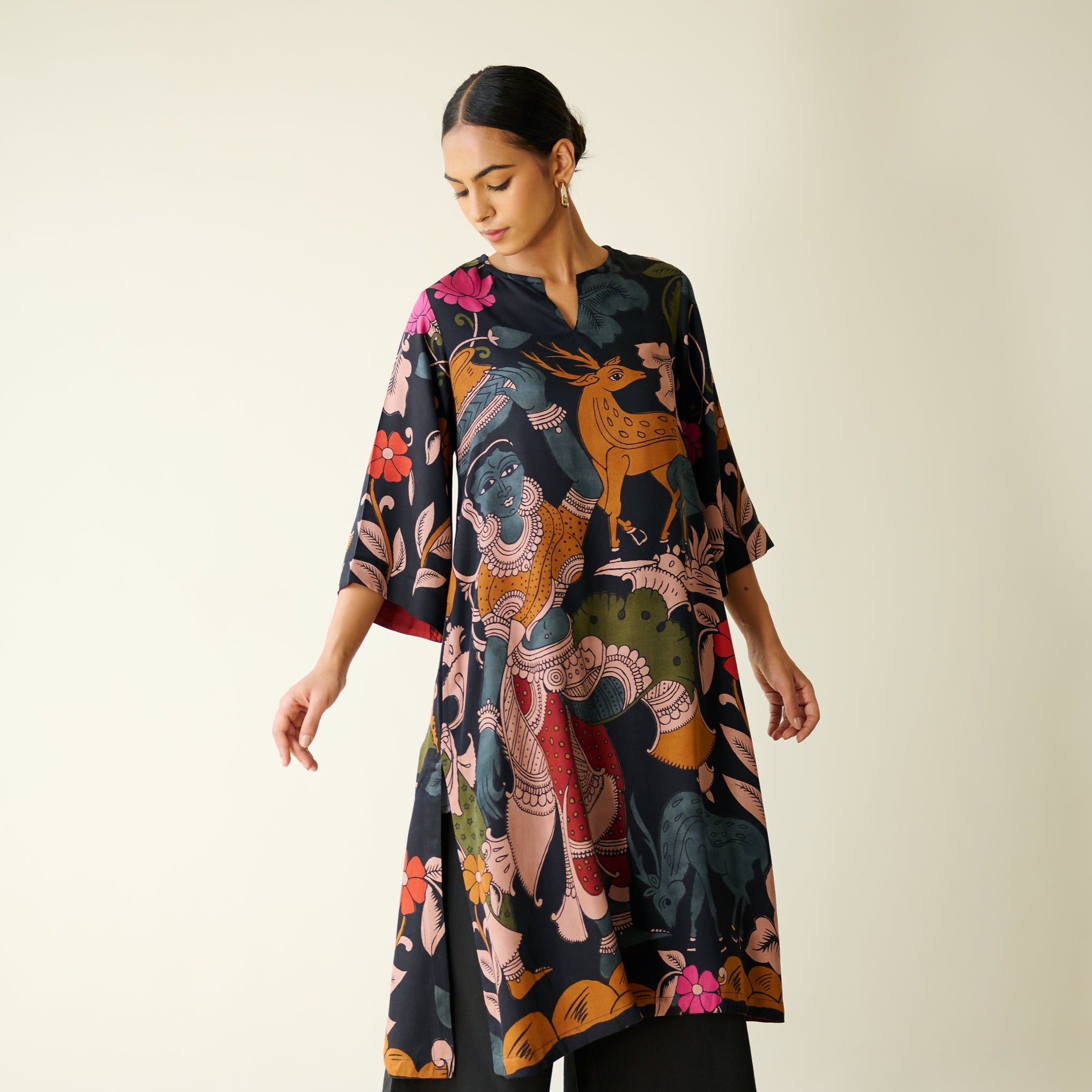 Chitra Modal Satin Kurta - Black