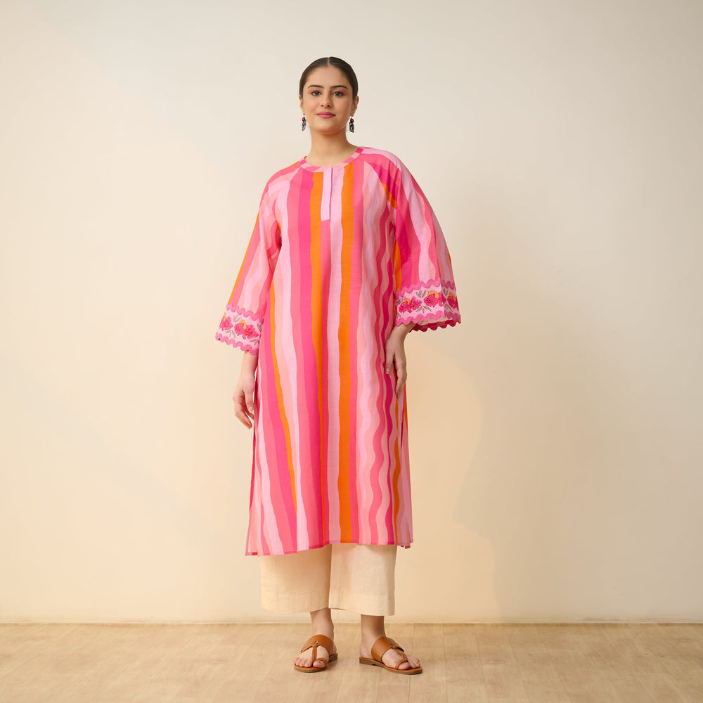 Bohemian Cotton Slub Breeze Kurta - Hues of Pink
