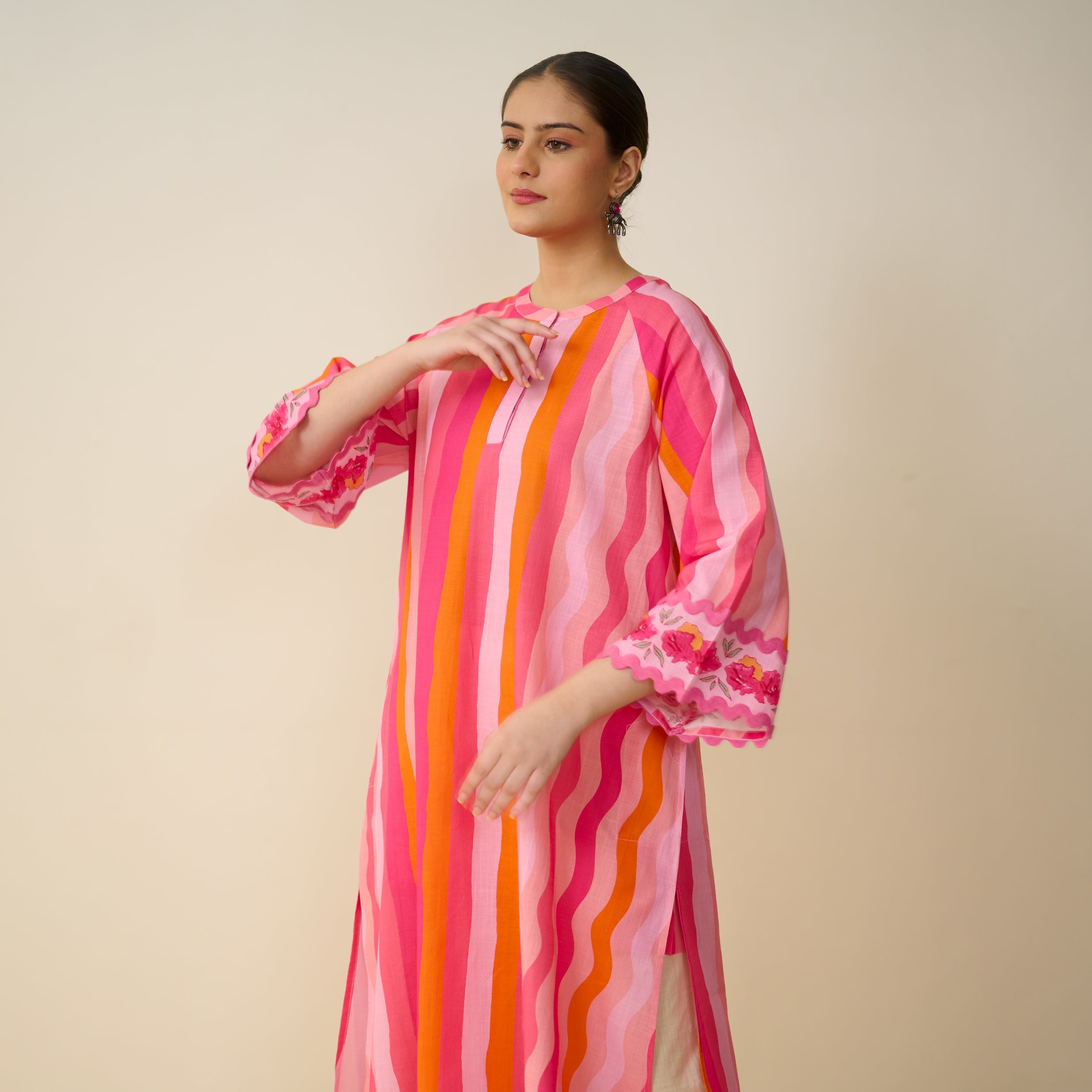 Bohemian Cotton Slub Breeze Kurta - Hues of Pink