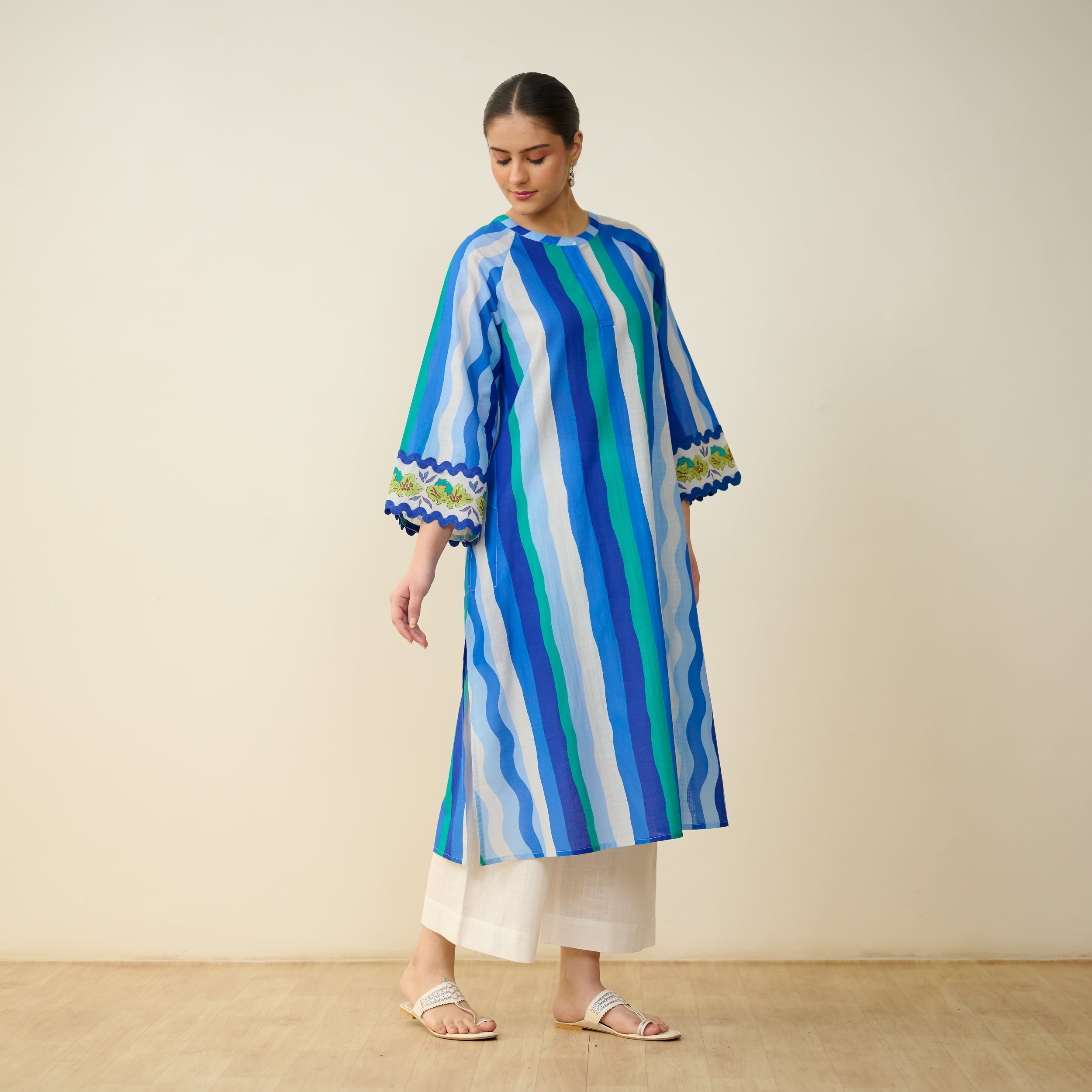 Bohemian Cotton Slub Breeze Kurta - Hues of Blue