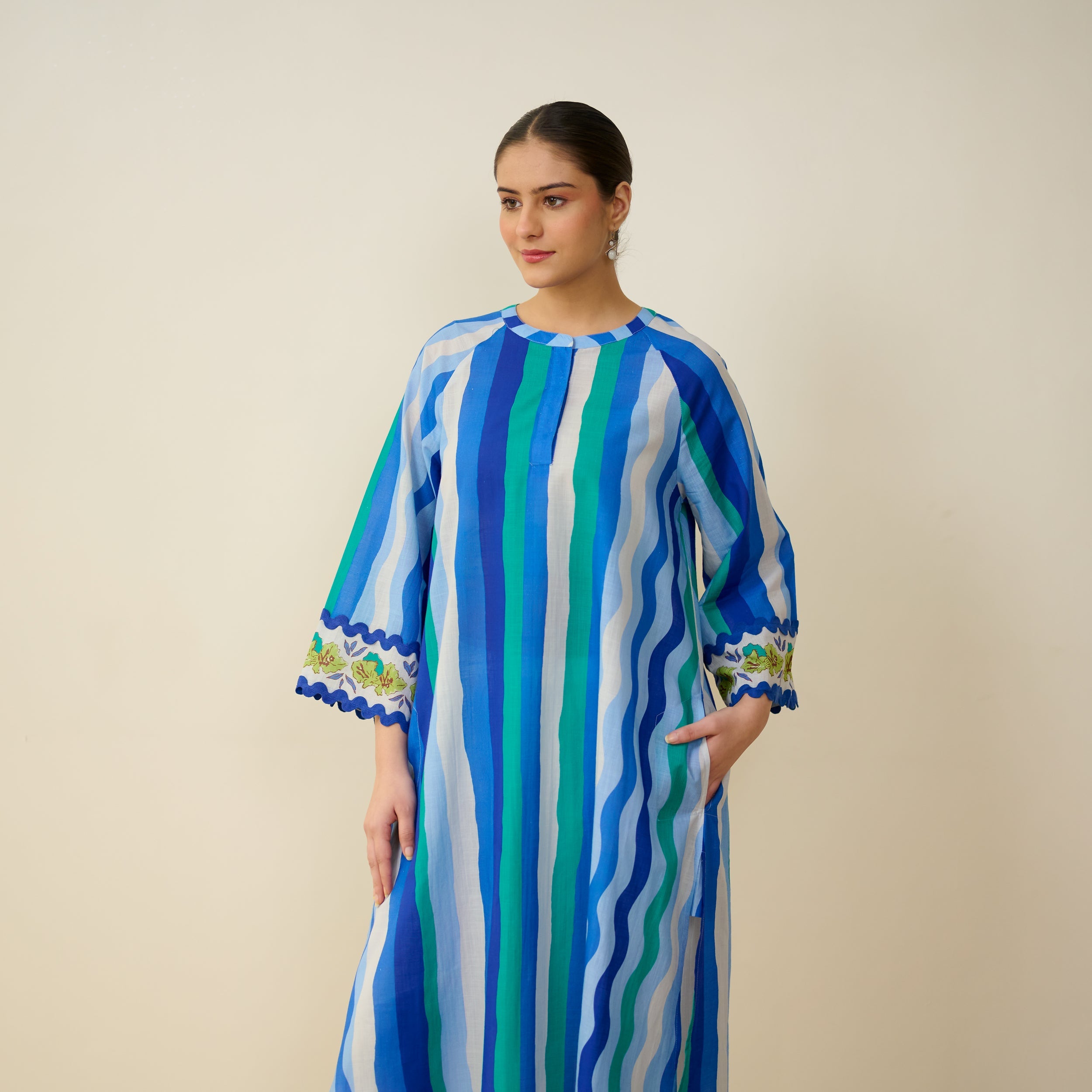 Bohemian Cotton Slub Breeze Kurta - Hues of Blue