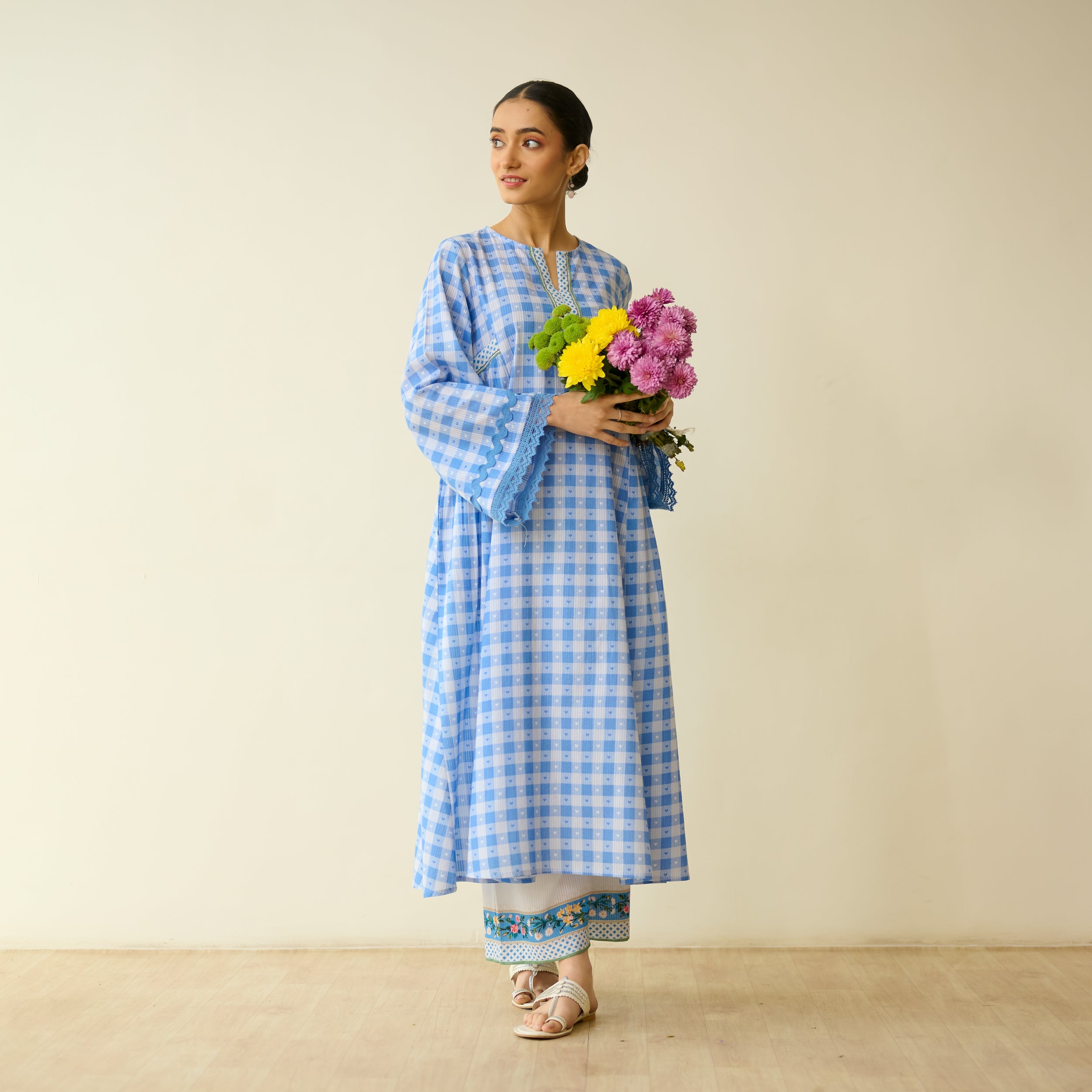 Countryside Seersucker Cotton Kurta Set - Aasmaani Blue